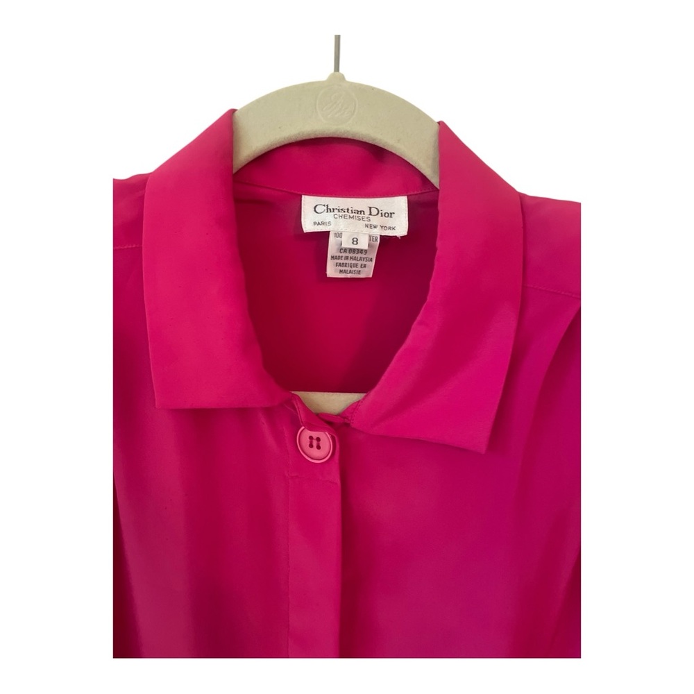 Vintage 80s Christian Dior Chemise Hot Pink Blouse Front and Back Pleats Size 8 - Picture 2 of 7